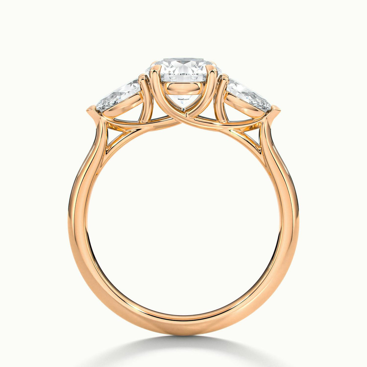 Remy 4.5 Carat Round Lab Grown Diamond Three Stone Engagement Ring in 14K Rose Gold - view 3