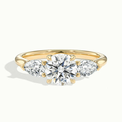 Remy 3 Carat Round Lab Grown Diamond Three Stone Engagement Ring in 10K Yellow Gold - view 1