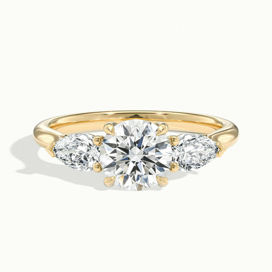 Remy 2.5 Carat Round Lab Grown Diamond Three Stone Engagement Ring in 18K Yellow Gold - view 1