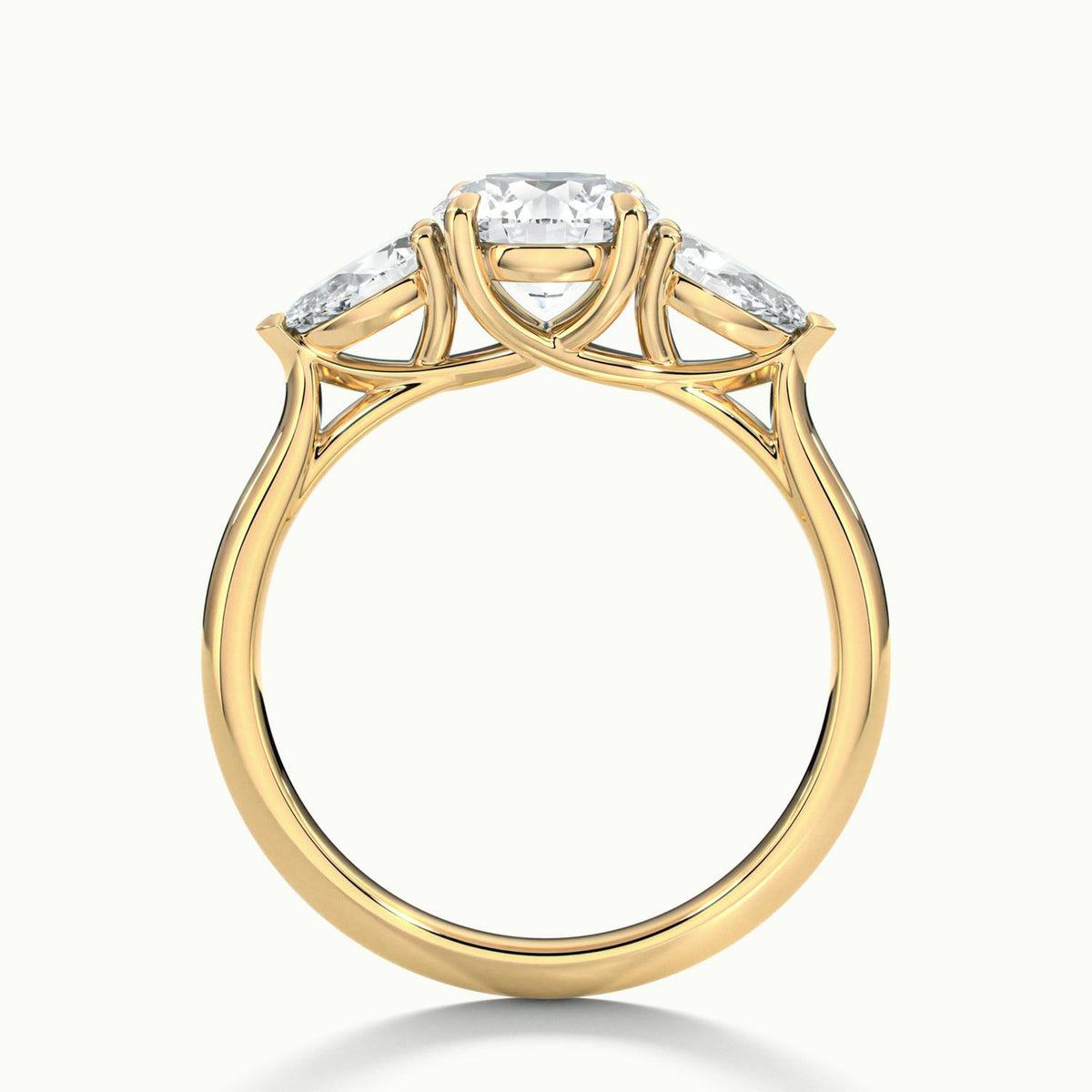 Remy 3 Carat Round Lab Grown Diamond Three Stone Engagement Ring in 10K Yellow Gold - view 3