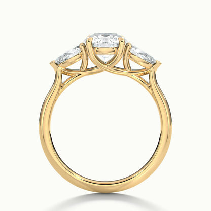 Remy 3 Carat Round Lab Grown Diamond Three Stone Engagement Ring in 10K Yellow Gold - view 3