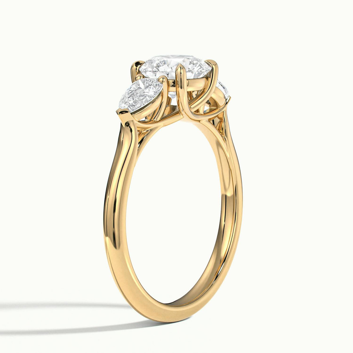 Remy 3 Carat Round Lab Grown Diamond Three Stone Engagement Ring in 10K Yellow Gold - view 4