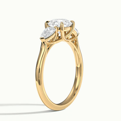Remy 3 Carat Round Lab Grown Diamond Three Stone Engagement Ring in 10K Yellow Gold - view 4