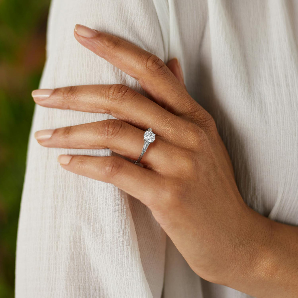 Nyla 4 Carat Round Lab Grown Diamond Three Stone Engagement Ring in 14K White Gold - view 2