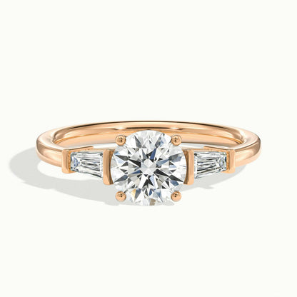 Nyla 3 Carat Round Lab Grown Diamond Three Stone Engagement Ring in 18K Rose Gold - view 1