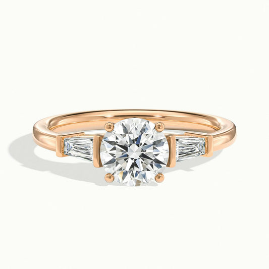 Nyla 1.5 Carat Round Lab Grown Diamond Three Stone Engagement Ring in 18K Rose Gold - view 1