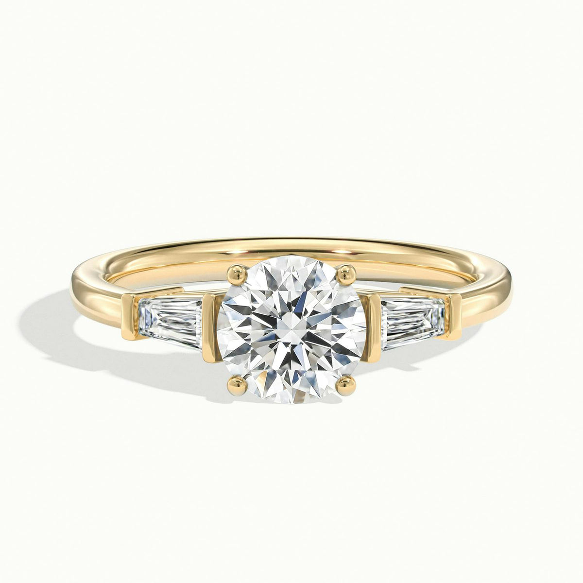 Nyla 2 Carat Round Lab Grown Diamond Three Stone Engagement Ring in 10K Yellow Gold - view 1