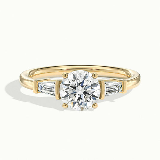 Nyla 4 Carat Round Lab Grown Diamond Three Stone Engagement Ring in 18K Yellow Gold - view 1