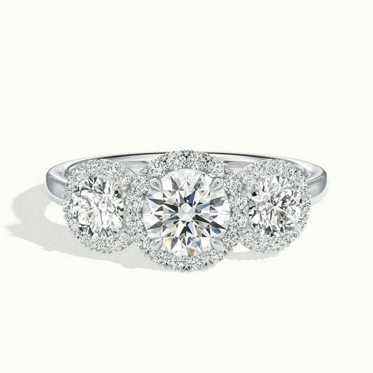 Maia 5 Carat Round Lab Grown Diamond Three Stone Engagement Ring in Platinum - view 1