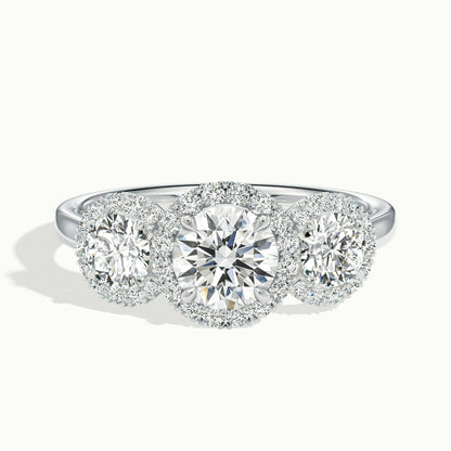 Maia 3.5 Carat Round Lab Grown Diamond Three Stone Engagement Ring in 925 Silver - view 1