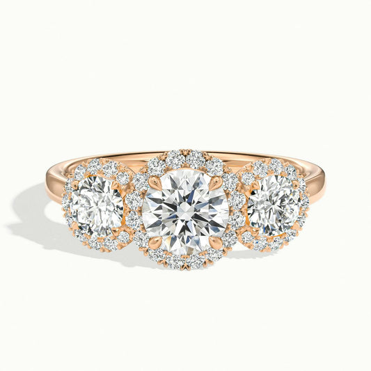 Maia 5 Carat Round Lab Grown Diamond Three Stone Engagement Ring in 18K Rose Gold - view 1