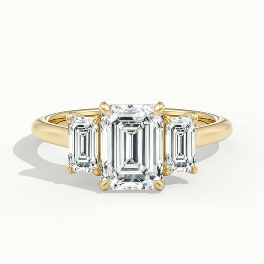 Calla 2.5 Carat Emerald Lab Grown Diamond Three Stone Engagement Ring in 14K Yellow Gold - view 1
