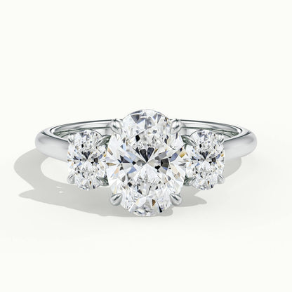 Calla 3.5 Carat Oval Lab Grown Diamond Three Stone Engagement Ring in 10K White Gold - view 1