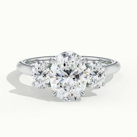 Calla 5 Carat Oval Lab Grown Diamond Three Stone Engagement Ring in Platinum - view 1