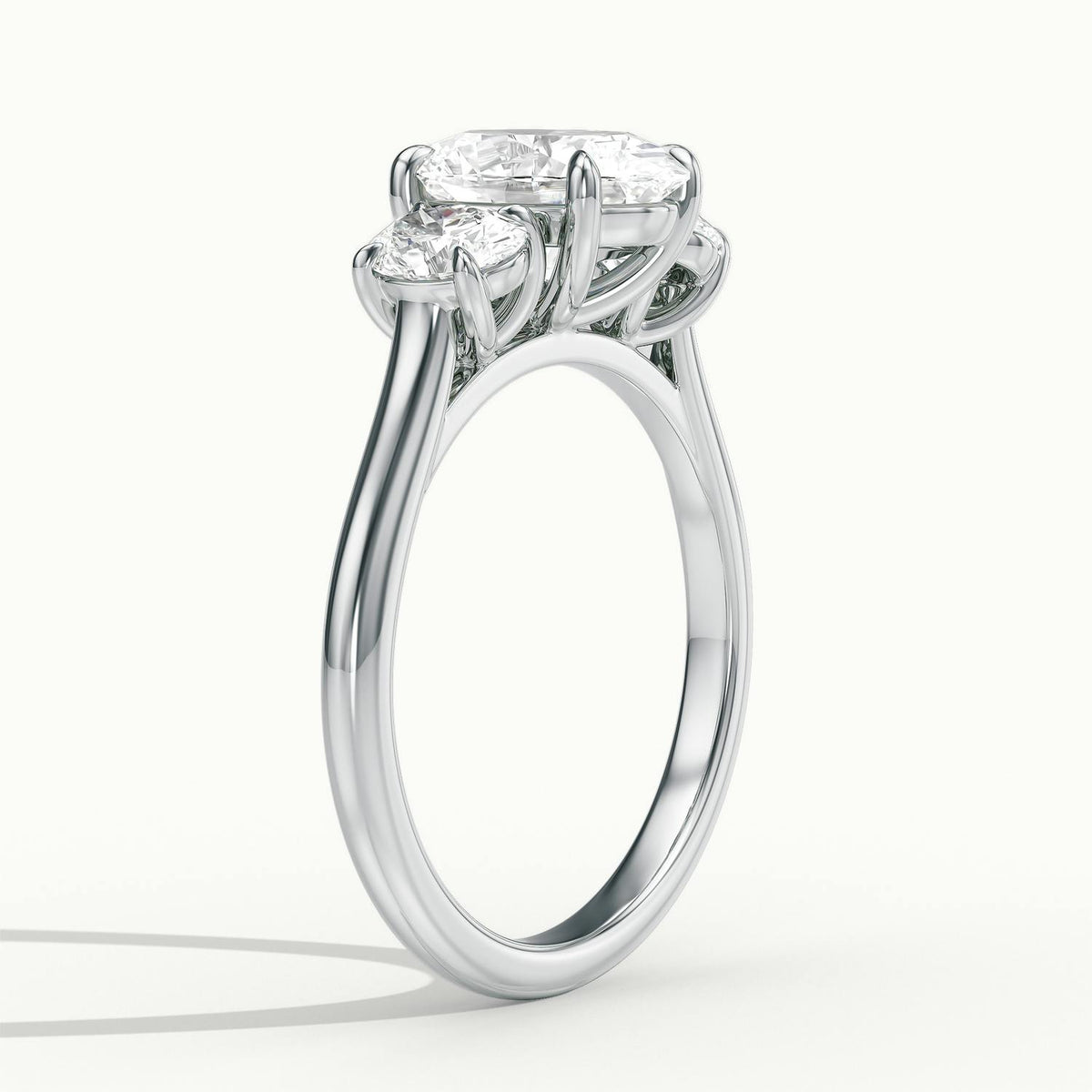 Calla 3.5 Carat Oval Lab Grown Diamond Three Stone Engagement Ring in 10K White Gold - view 4