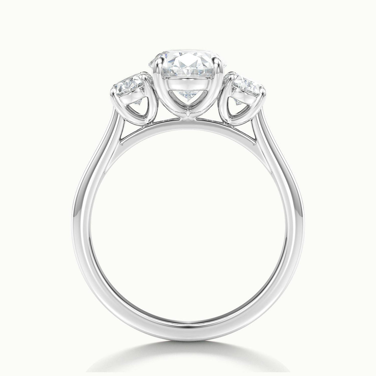 Calla 3.5 Carat Oval Lab Grown Diamond Three Stone Engagement Ring in 10K White Gold - view 3