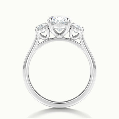 Calla 3.5 Carat Oval Lab Grown Diamond Three Stone Engagement Ring in 10K White Gold - view 3