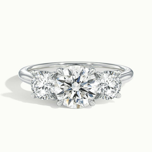 Calla 2.5 Carat Round Lab Grown Diamond Three Stone Engagement Ring in Platinum - view 1