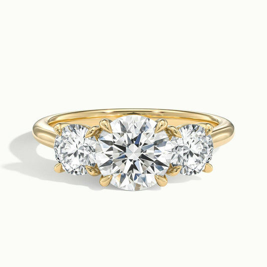 Calla 2.5 Carat Round Lab Grown Diamond Three Stone Engagement Ring in 14K Yellow Gold - view 1