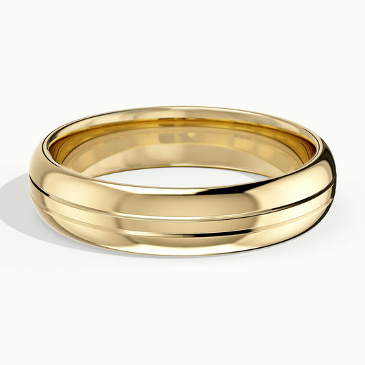 5mm Double Center Line Wedding Band in 14K Yellow Gold