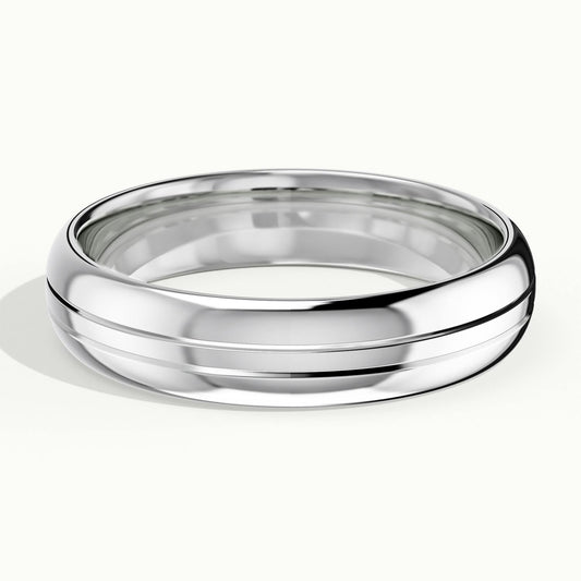 5mm Double Center Line Wedding Band in 18K White Gold