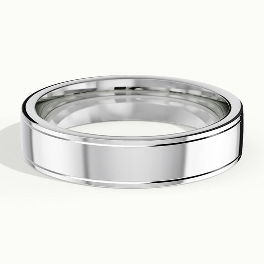 5mm Double Polished Line Wedding Band in 18K White Gold