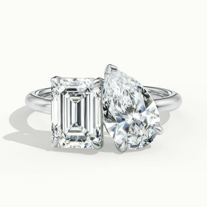 Gemma 2 Carat Emerald & Pear Lab Grown Diamond Toi et Moi Engagement Ring in Platinum - view 1