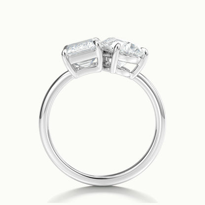 Gemma 2 Carat Emerald & Pear Lab Grown Diamond Toi et Moi Engagement Ring in Platinum - view 3