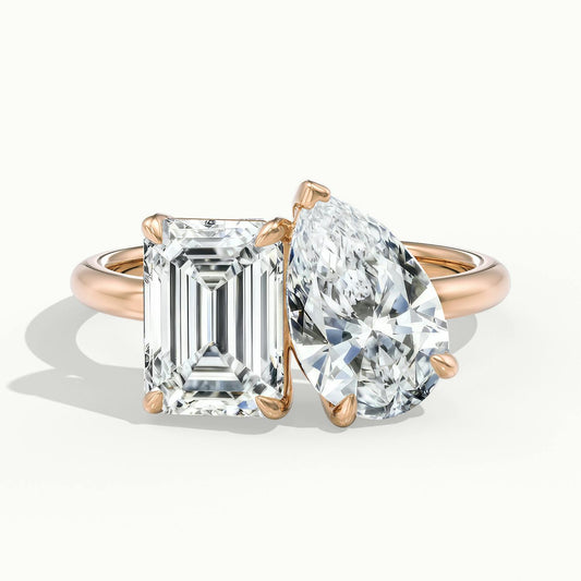 Gemma 2.5 Carat Emerald & Pear Lab Grown Diamond Toi et Moi Engagement Ring in 14K Rose Gold - view 1