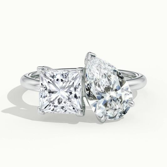 Gemma 4.5 Carat Princess & Pear Lab Grown Diamond Toi et Moi Engagement Ring in Platinum - view 1