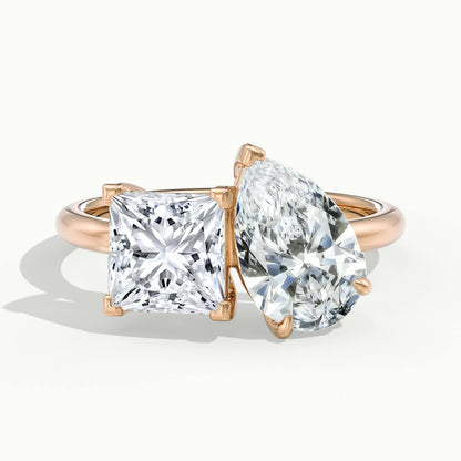 Gemma 4 Carat Princess & Pear Lab Grown Diamond Toi et Moi Engagement Ring in 18K Rose Gold - view 1