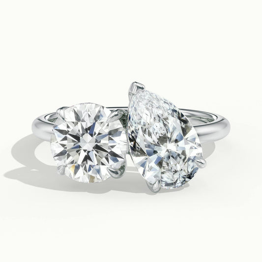 Gemma 4.5 Carat Round & Pear Lab Grown Diamond Toi et Moi Engagement Ring in Platinum - view 1