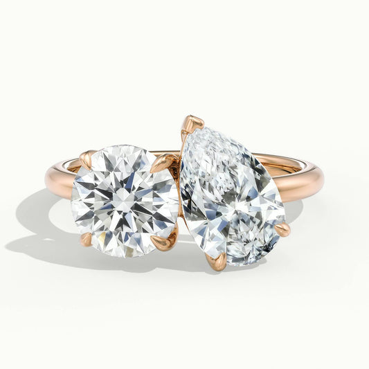 Gemma 2.5 Carat Round & Pear Lab Grown Diamond Toi et Moi Engagement Ring in 18K Rose Gold - view 1