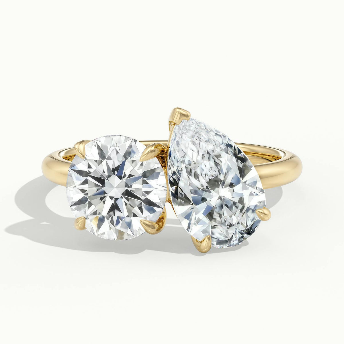 Gemma 2 Carat Round & Pear Lab Grown Diamond Toi et Moi Engagement Ring in 14K Yellow Gold - view 1