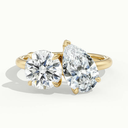 Gemma 2 Carat Round & Pear Lab Grown Diamond Toi et Moi Engagement Ring in 14K Yellow Gold - view 1