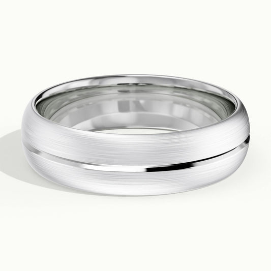 6mm Center Groove Wedding Band in 18K White Gold