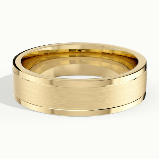 6mm Double Spaced Line Wedding Band in 14K Yellow Gold
