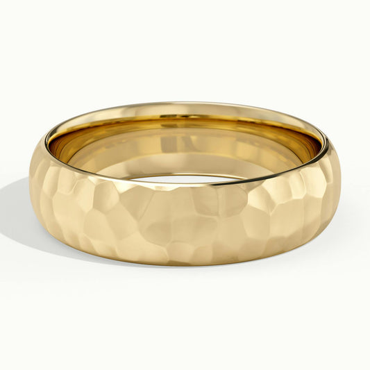 6mm Hammered Wedding Band in 18K Yellow Gold