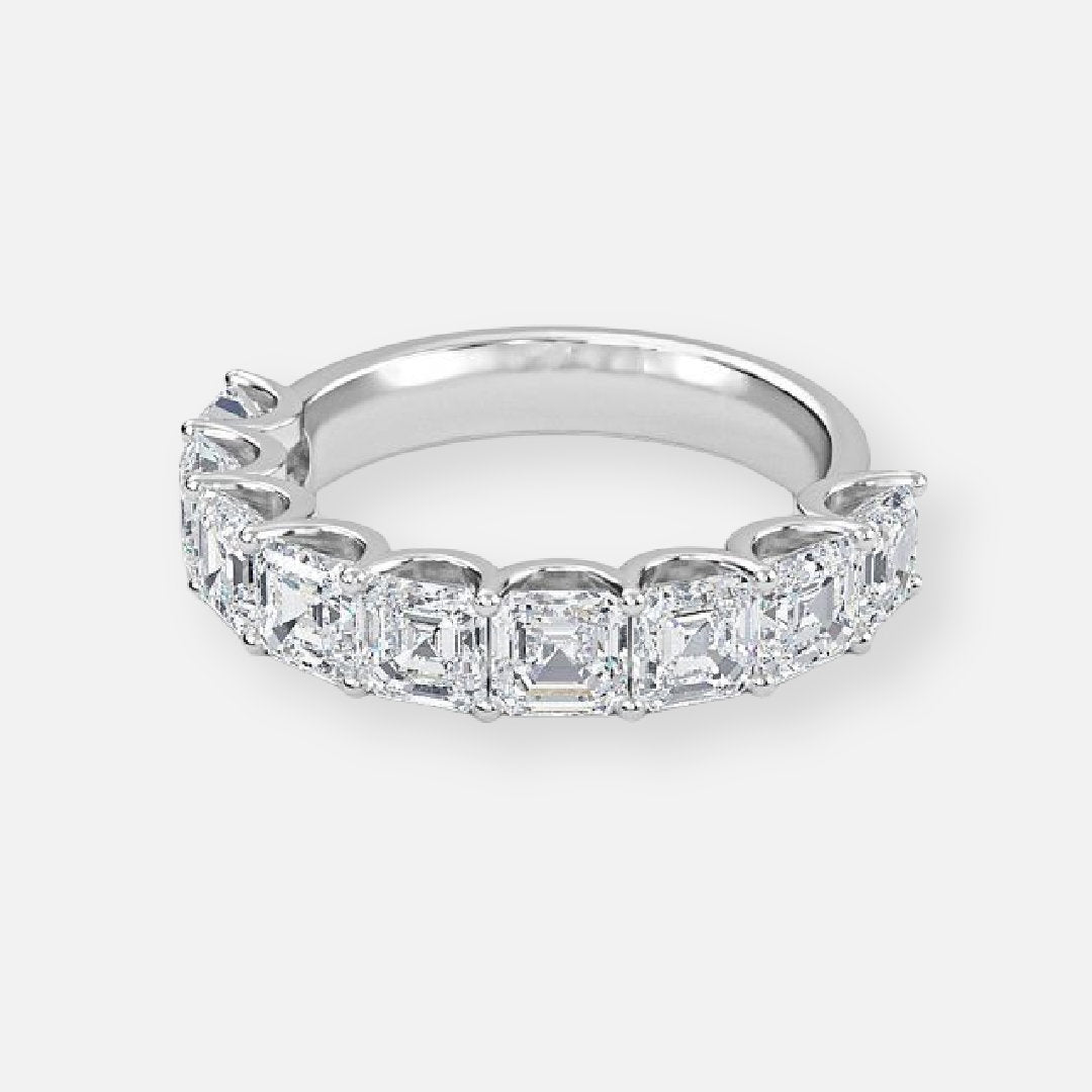 0.45ct 9 Stone Asscher Lab Grown Diamond Half Eternity Anniversary Band In 14K White Gold (US Size: 5.00)