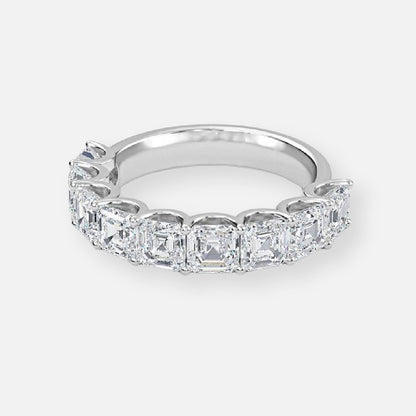 0.45ct 9 Stone Asscher Lab Grown Diamond Half Eternity Anniversary Band In 14K White Gold (US Size: 5.00)