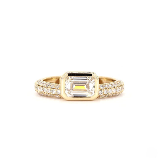 Emerald Bezel Pave Engagement Ring In 14K Yellow Gold