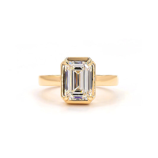 Emerald Bezel Prong Engagement Ring In 14K Yellow Gold
