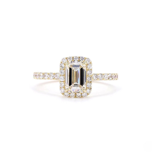 Emerald Halo Engagement Ring In 14K Yellow Gold