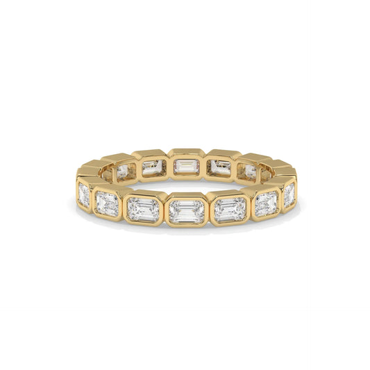 Emerald Lab Grown Diamond East – West Bezel Eternity Wedding Band In 14K Yellow Gold