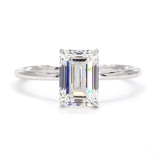 Emerald Solitaire Engagement Ring In 14K White Gold