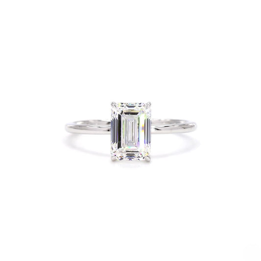 Emerald Solitaire Engagement Ring In 14K White Gold