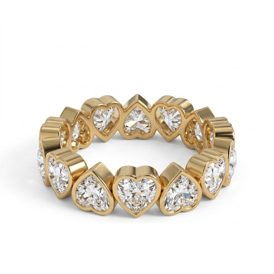 Heart Lab Grown Diamond Bezel Eternity Wedding Band In 14K Yellow Gold