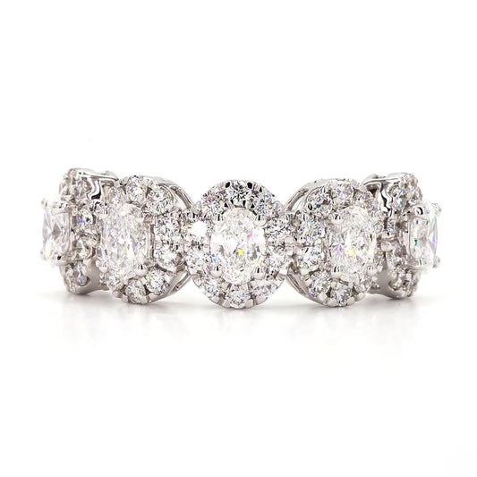 Oval Halo Half Eternity Band In 14K White Gold