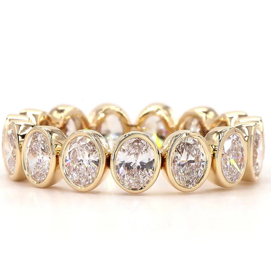 Oval Lab Grown Diamond Full Bezel Eternity Wedding Band In 14K Yellow Gold