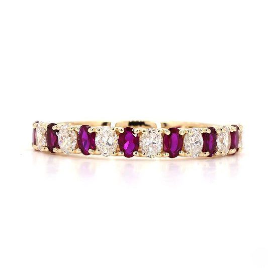 Oval Ruby Alternating Half Eternity Band In 14K Yellow Gold